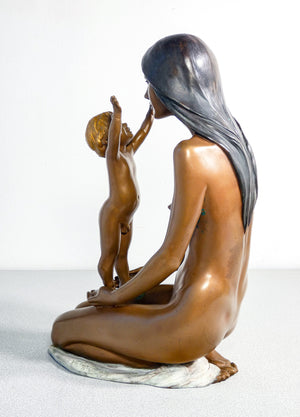 scultura vittorio tessaro mamma bambino nudo donna statua bronzo autentica