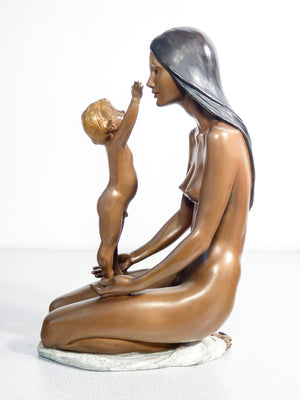 scultura vittorio tessaro mamma bambino nudo donna statua bronzo autentica