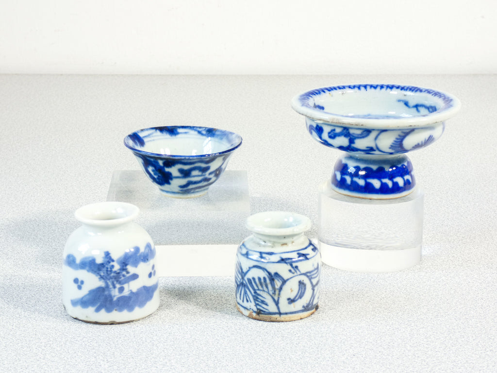set 4 ciotole vasi porcellana dipinta blu bianco celadon ceramica cina epoca