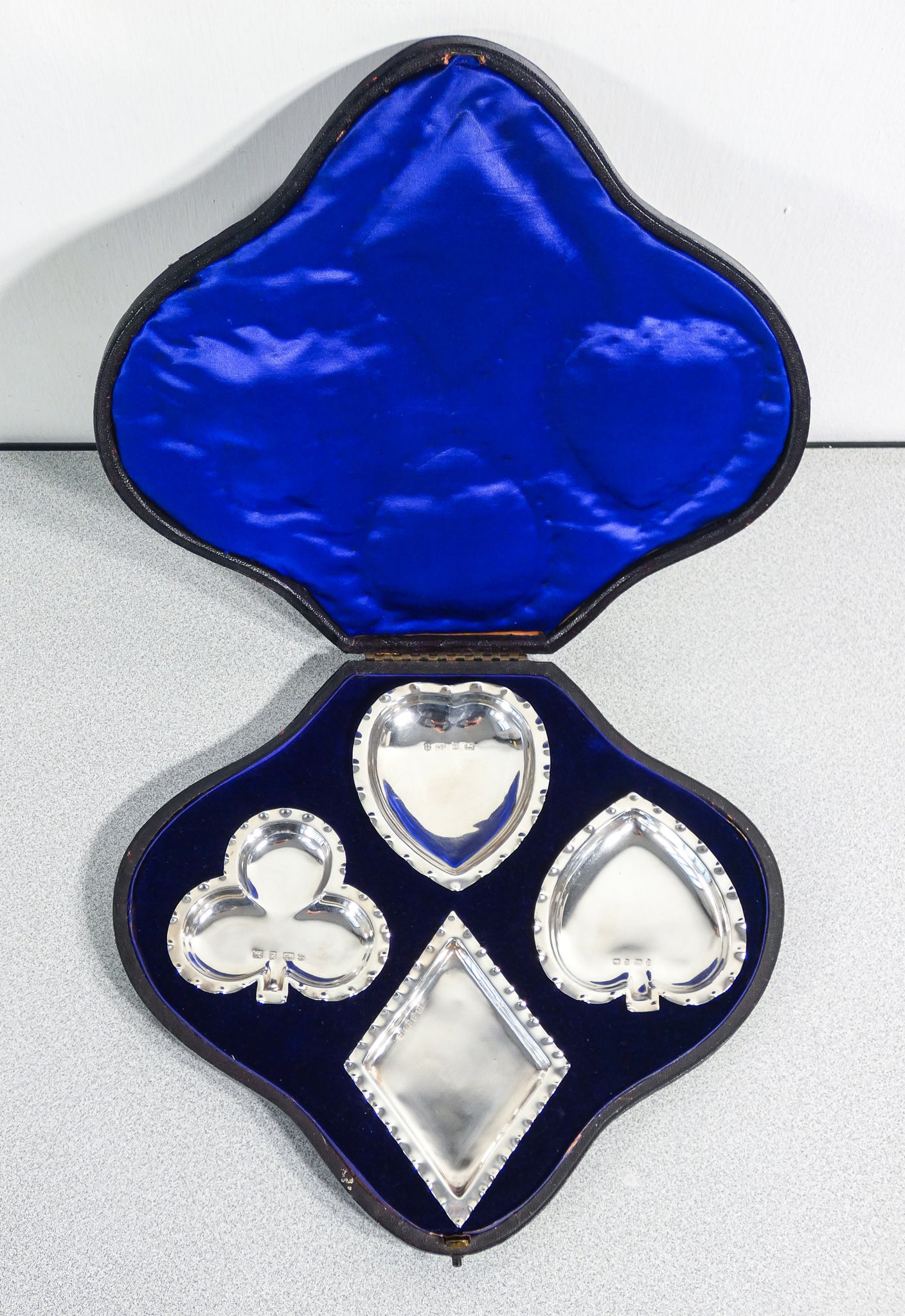 set 4 posaceneri argento sterling 925 semi carte da gioco poker portaceneri 