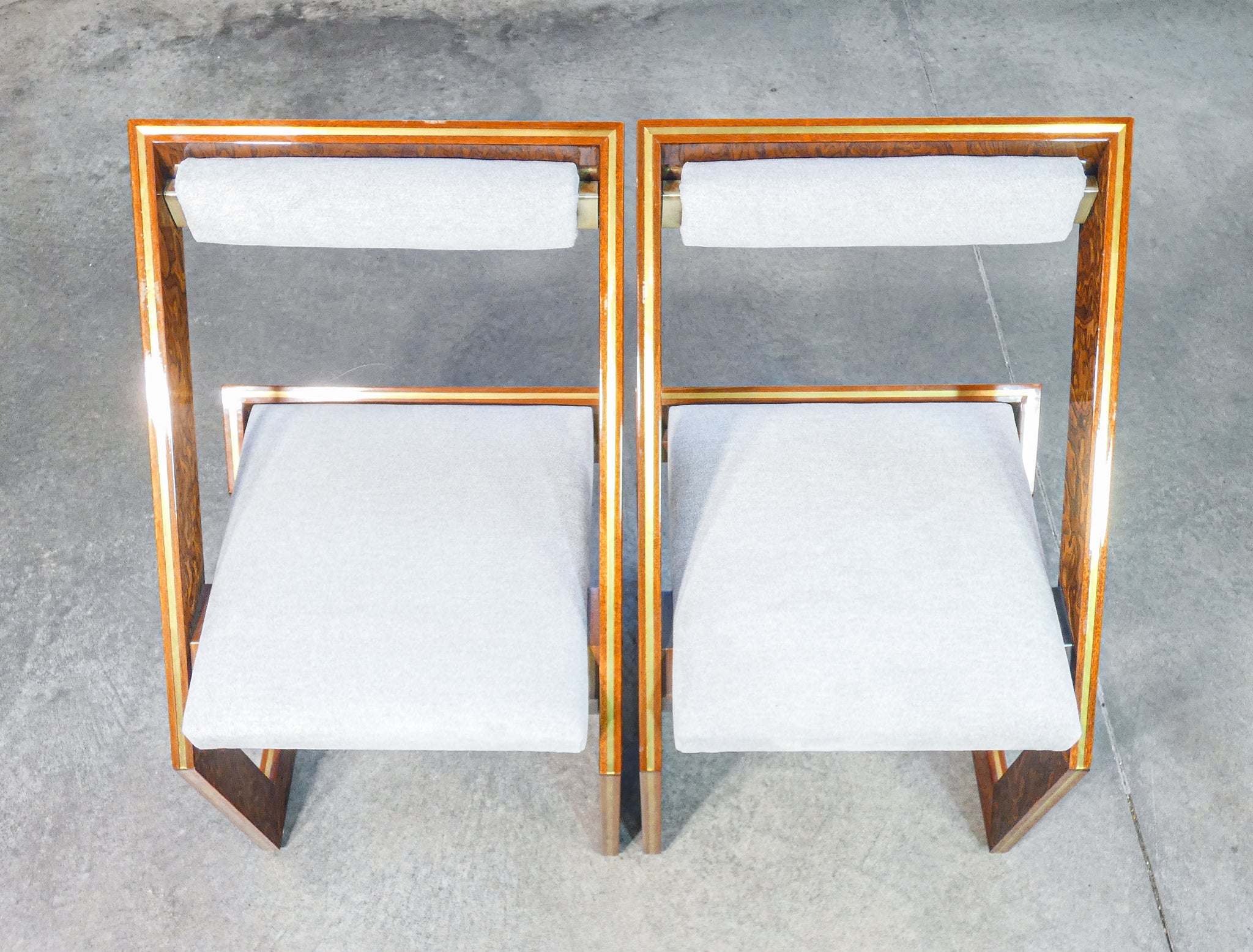 set 4 sedia design poggioli italia 1970s legno radica ottone vintage chairs