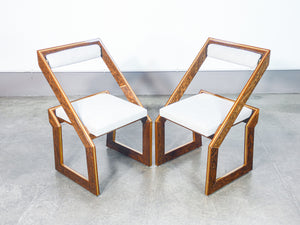 set 4 sedia design poggioli italia 1970s legno radica ottone vintage chairs