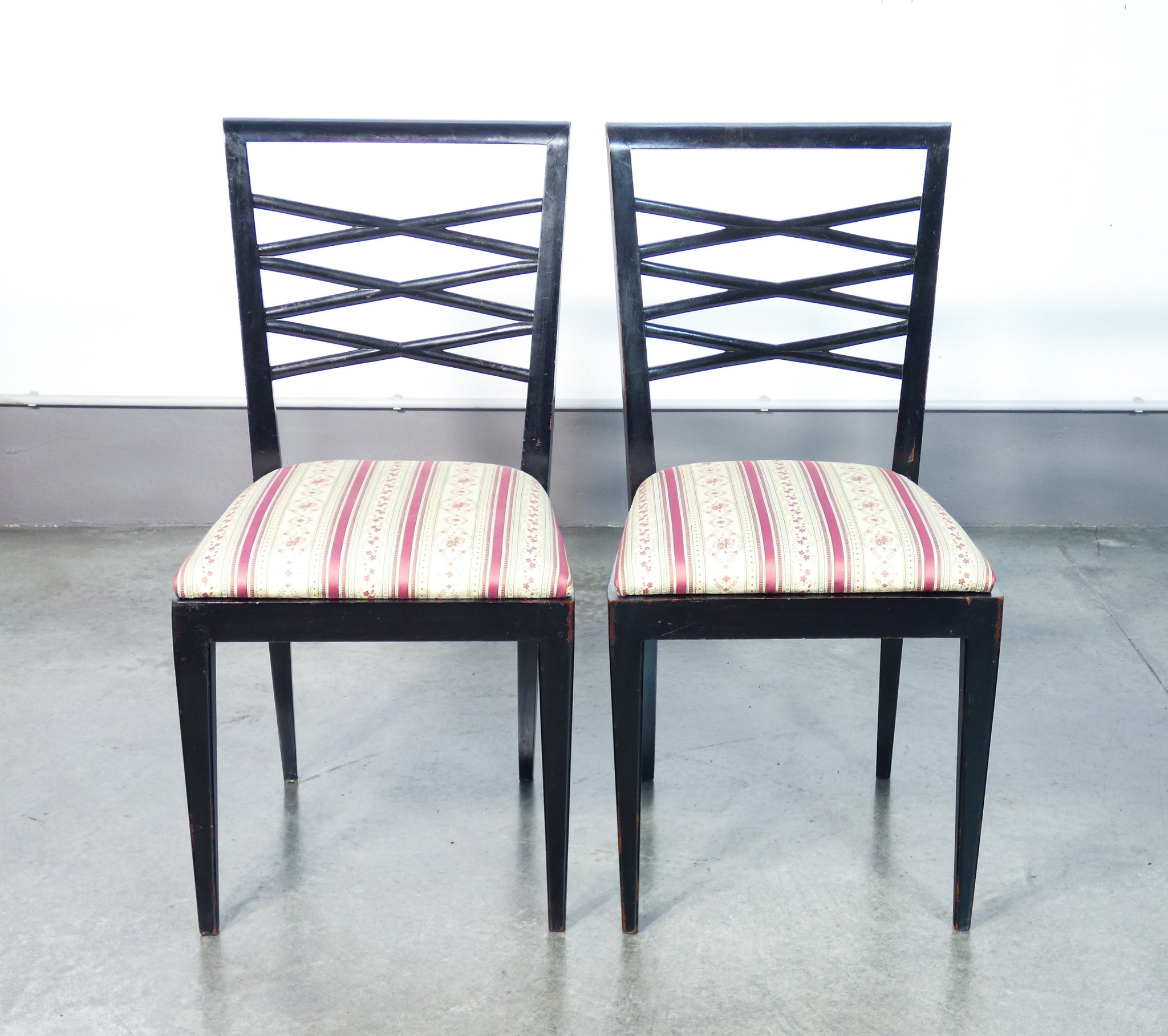 set 4 sedie design italia 1940s legno massello laccato nero imbottite vintage