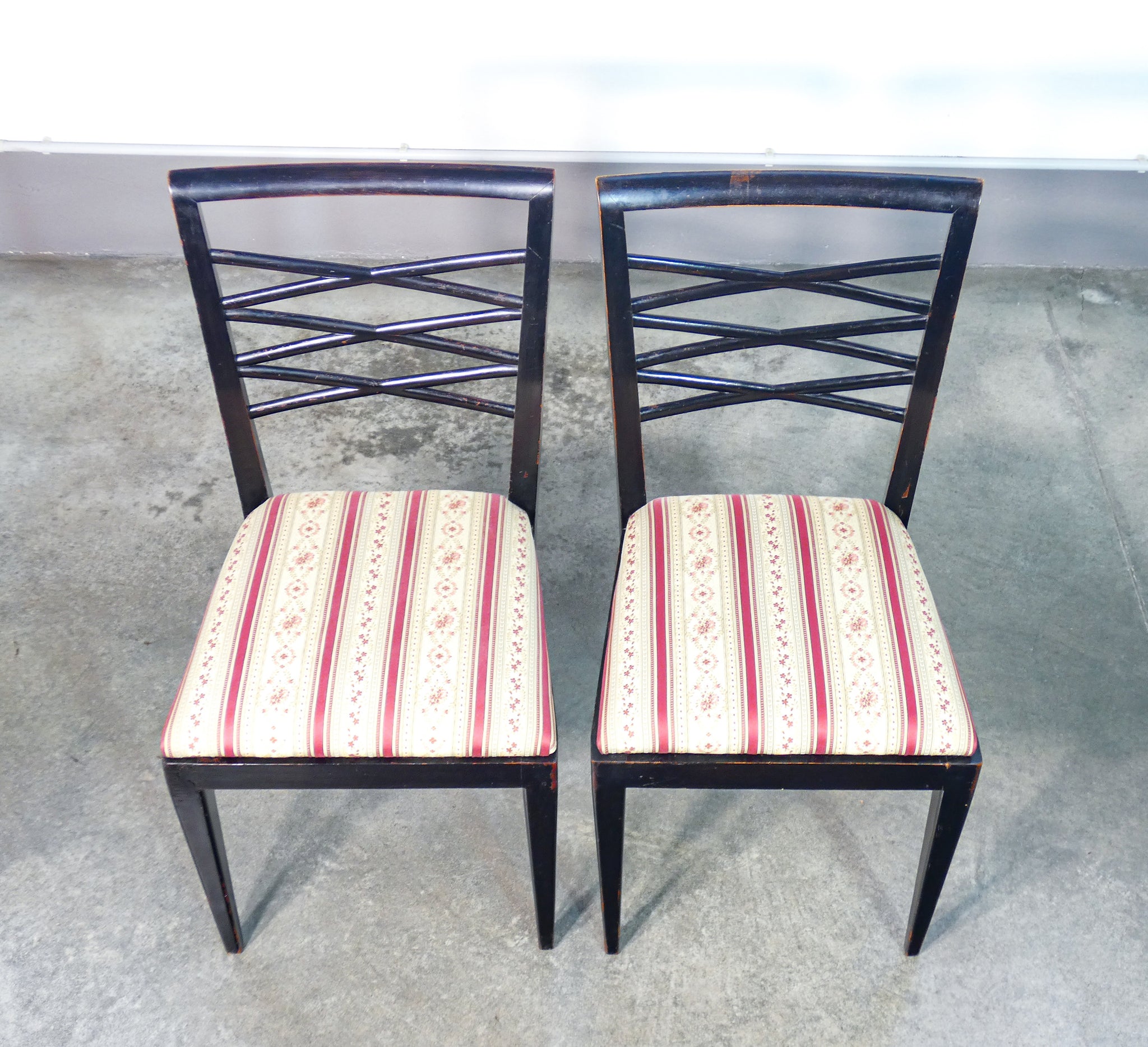 set 4 sedie design italia 1940s legno massello laccato nero imbottite vintage