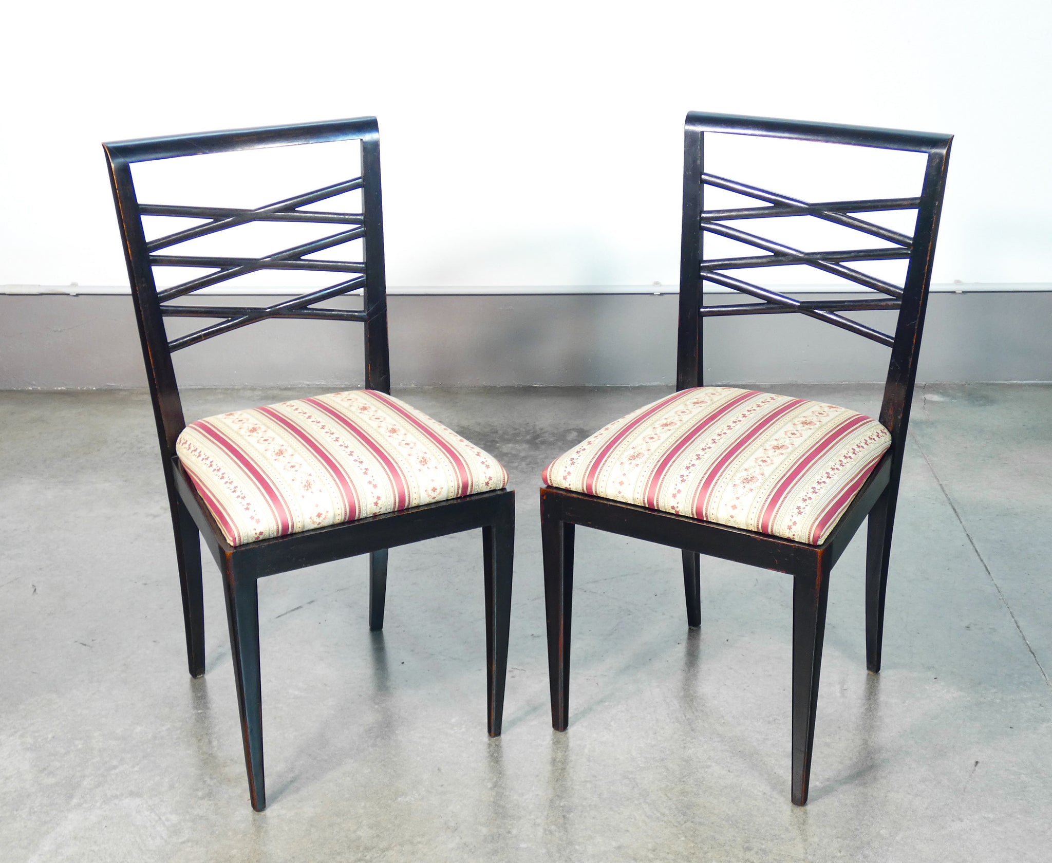 set 4 sedie design italia 1940s legno massello laccato nero imbottite vintage