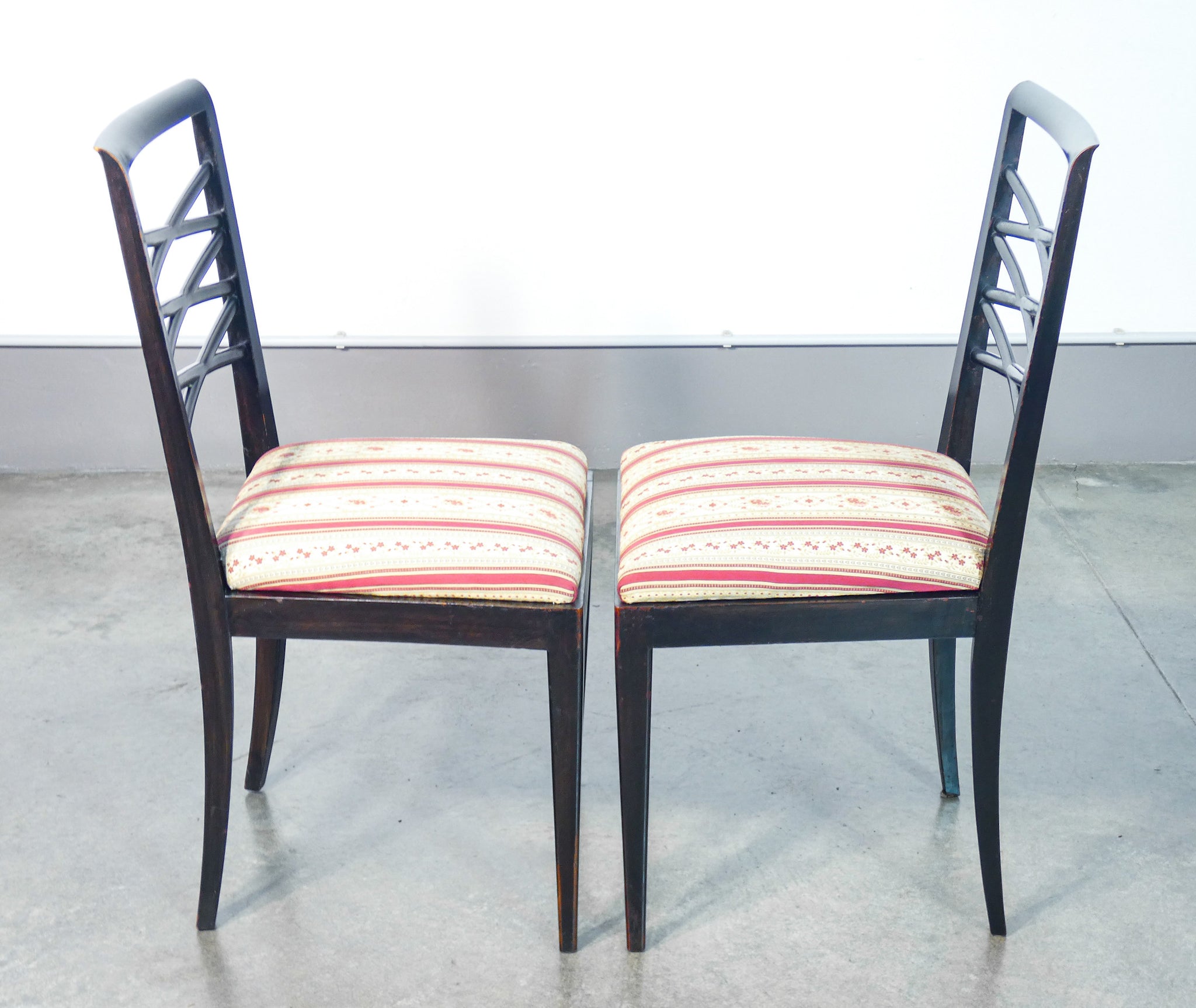 set 4 sedie design italia 1940s legno massello laccato nero imbottite vintage