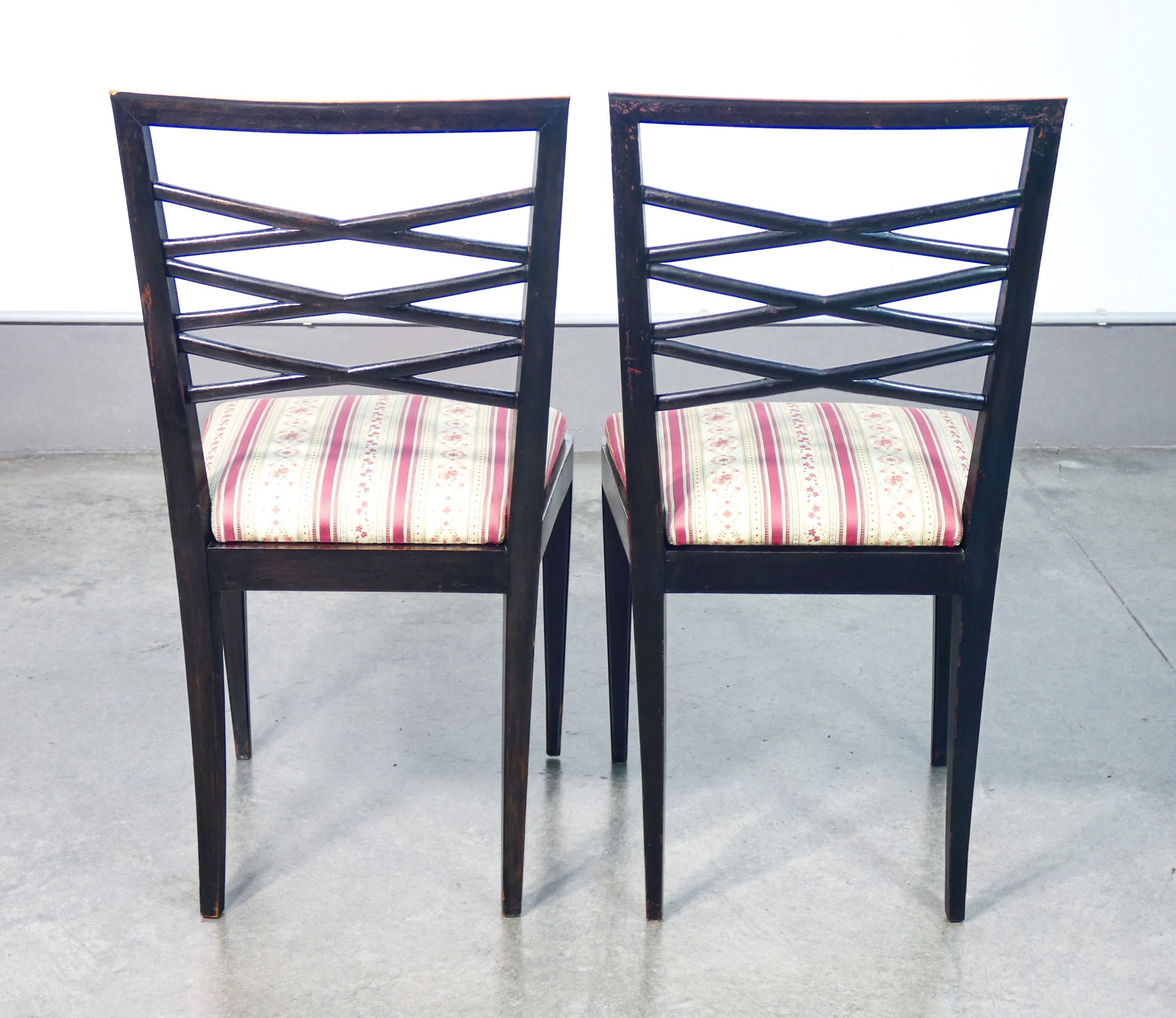 set 4 sedie design italia 1940s legno massello laccato nero imbottite vintage