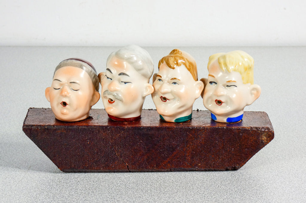 set 4 tappo versatore porcellana wagner apel figurine sculture bottiglia