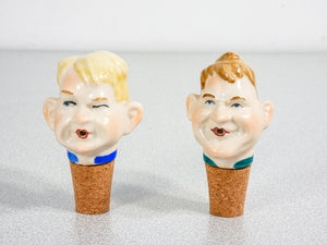 set 4 tappo versatore porcellana wagner apel figurine sculture bottiglia