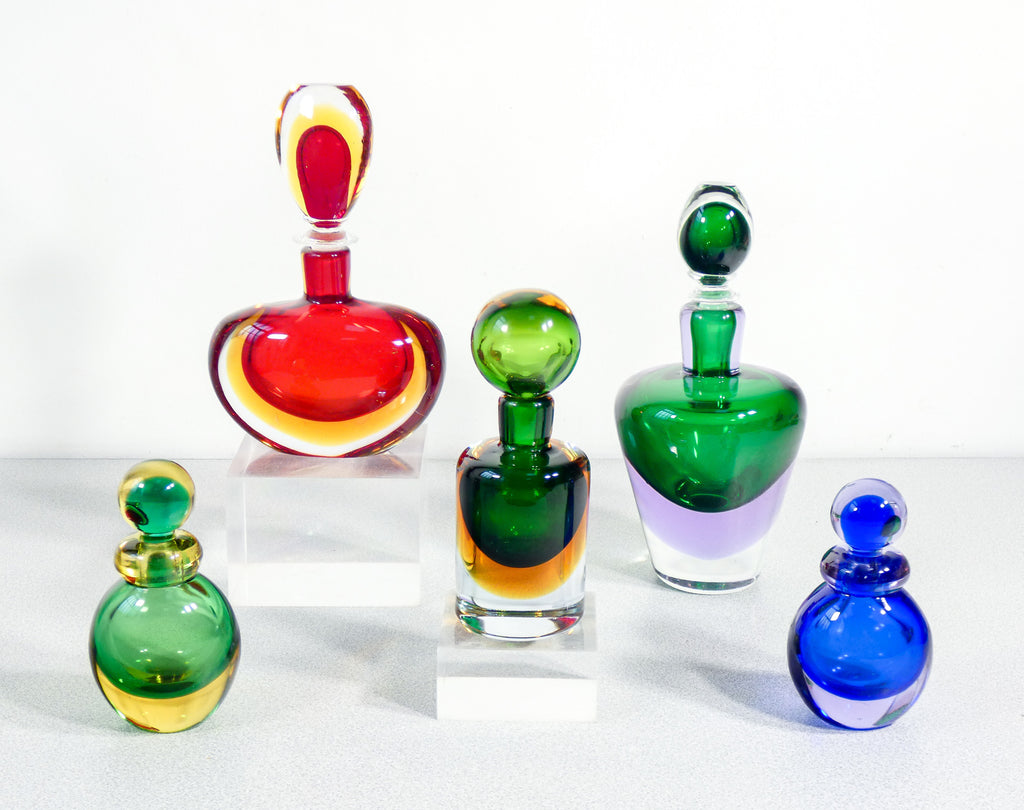 set 5 vasi ampolle vetro soffiato murano sommerso design stile flavio poli