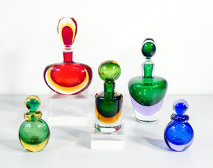 set 5 vasi ampolle vetro soffiato murano sommerso design stile flavio poli
