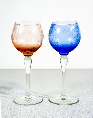 set 6 calici cristallo policromo molato colorato bohemia bicchieri crystal
