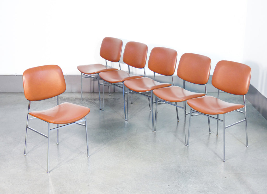 set 6 sedie design italia vintage 1960s metallo cromato rivestimento skai