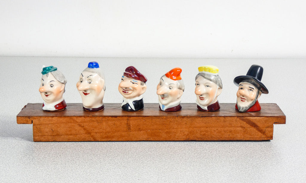 set 6 tappo versatore porcellana wagner apel figurine sculture bottiglia