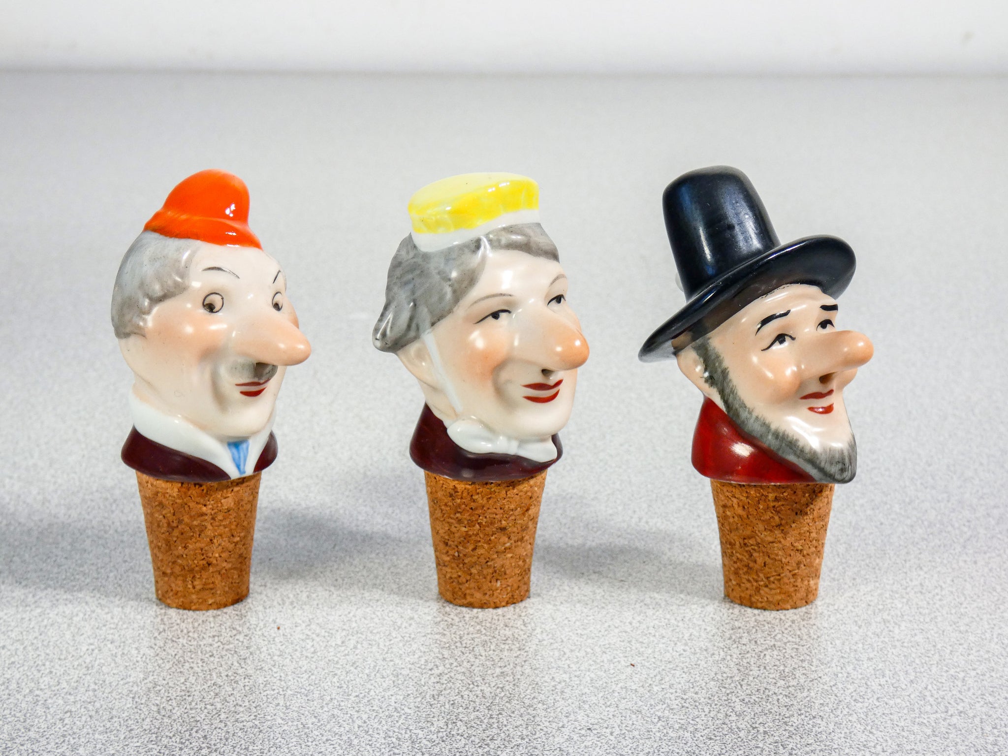 set 6 tappo versatore porcellana wagner apel figurine sculture bottiglia