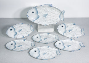 set 7 piatti pesce flli mennella ischia ceramiche servizio portata vassoio