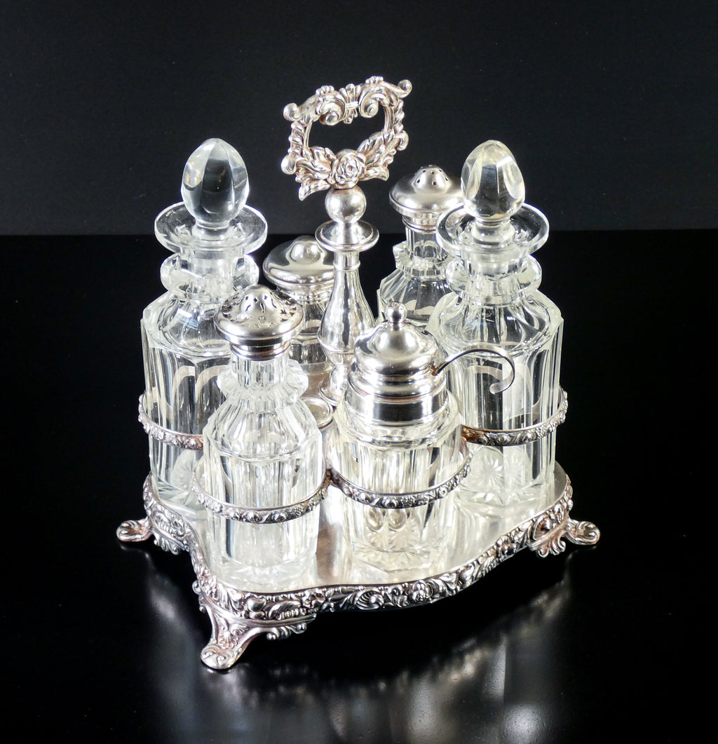 set condimento da tavola metallo placcato argento cristallo epoca 1800
