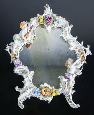 specchio porcellana stile giuseppe cappe putti fiori capodimonte cornice
