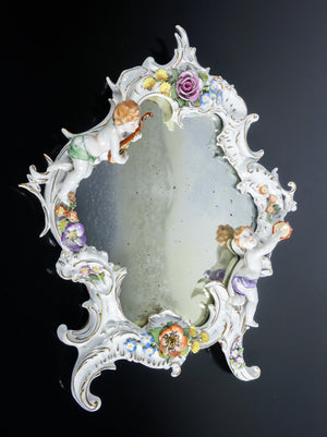 specchio porcellana stile giuseppe cappe putti fiori capodimonte cornice