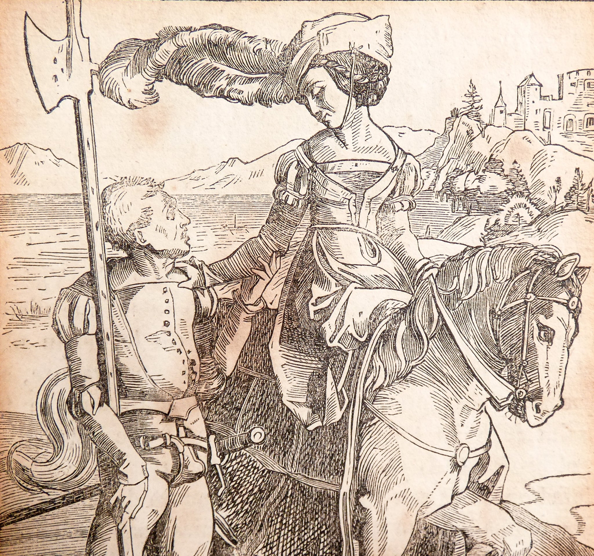 stampa dama a cavallo lanzichenecco firmata albrecht durer incisione bulino