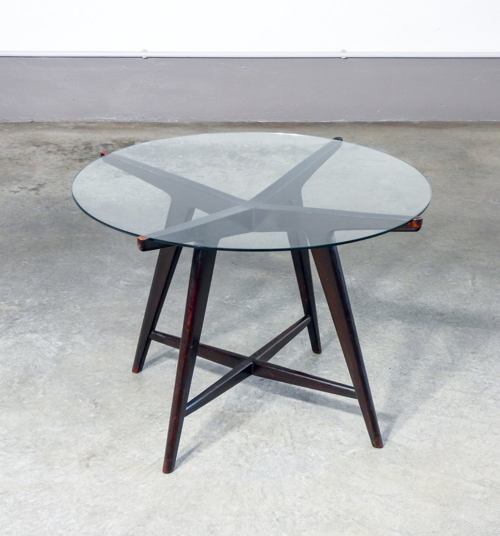 tavolino basso caffe design attr paolo buffa tondo legno vintage mid century