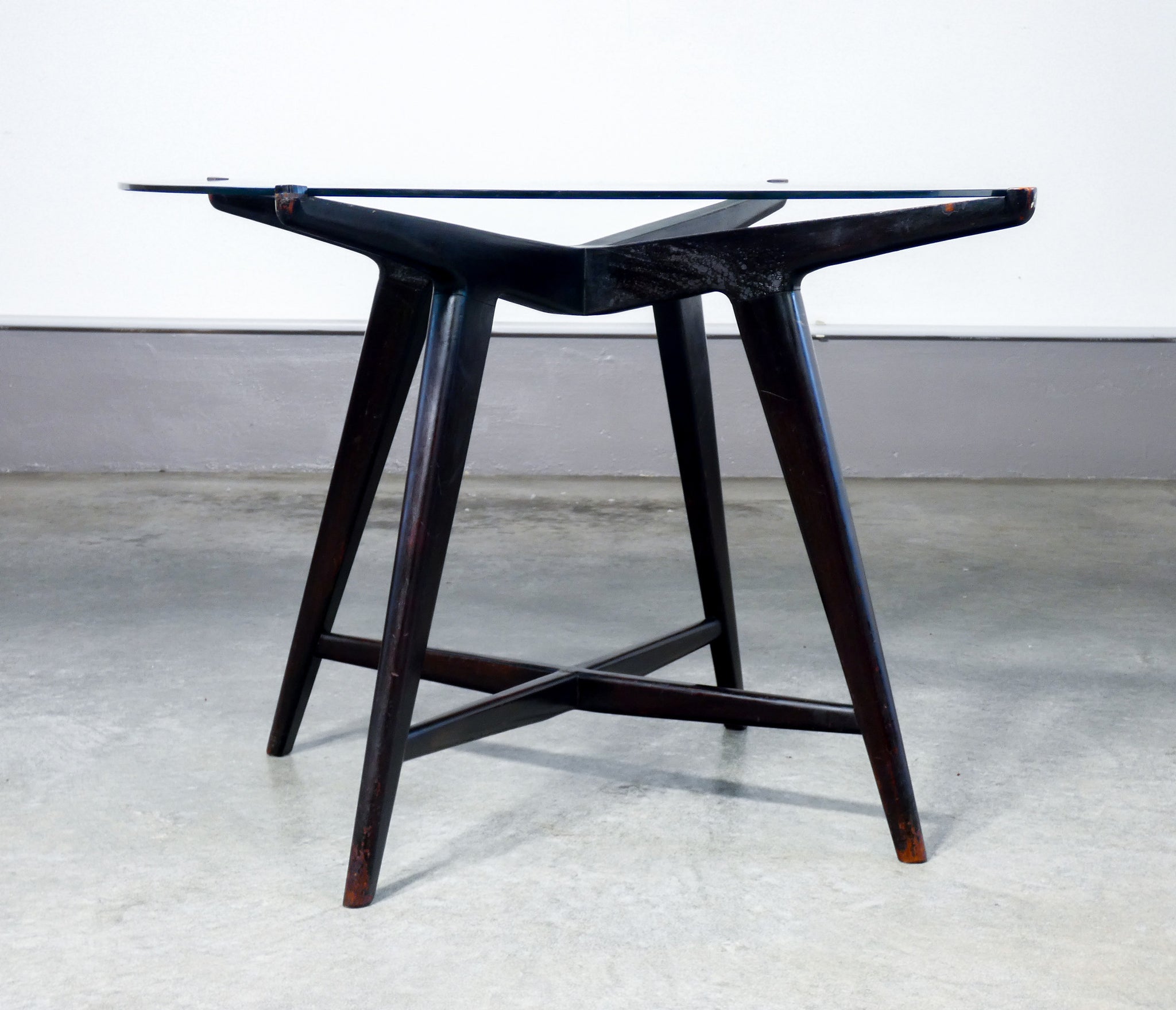 tavolino basso caffe design attr paolo buffa tondo legno vintage mid century