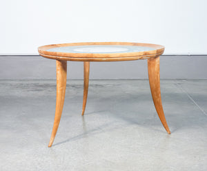 tavolino basso design italia 1940s legno vetro tondo vintage coffee table