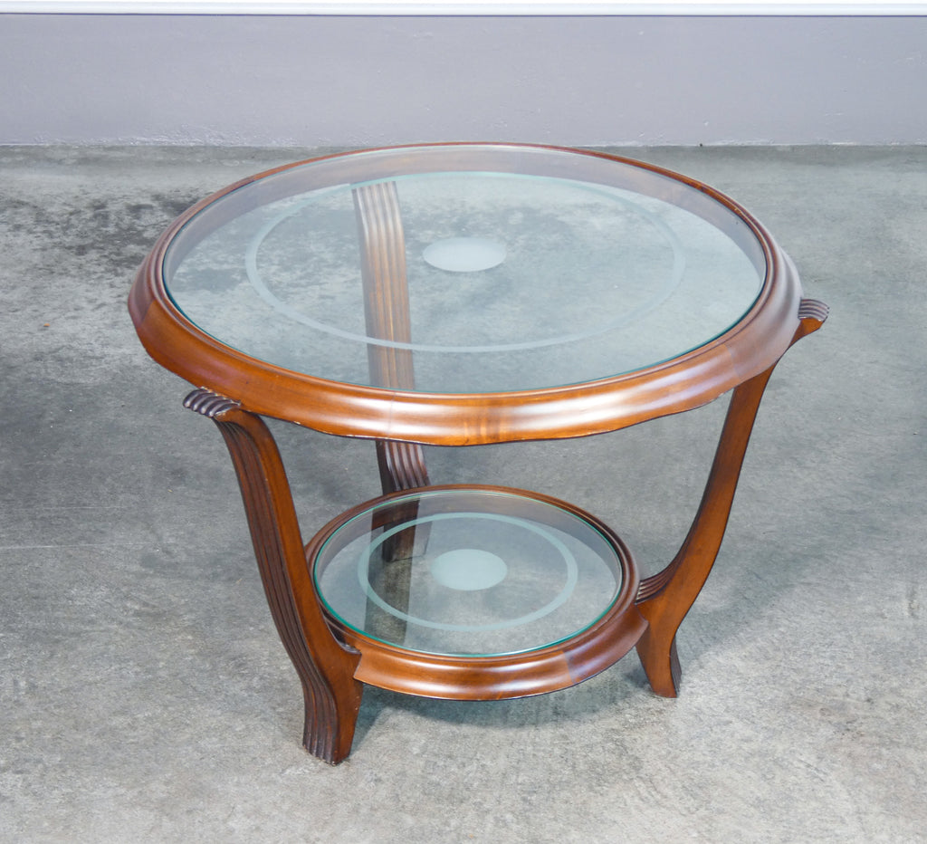 tavolino da fumo art deco design legno vetro tondo epoca 1950 coffee table