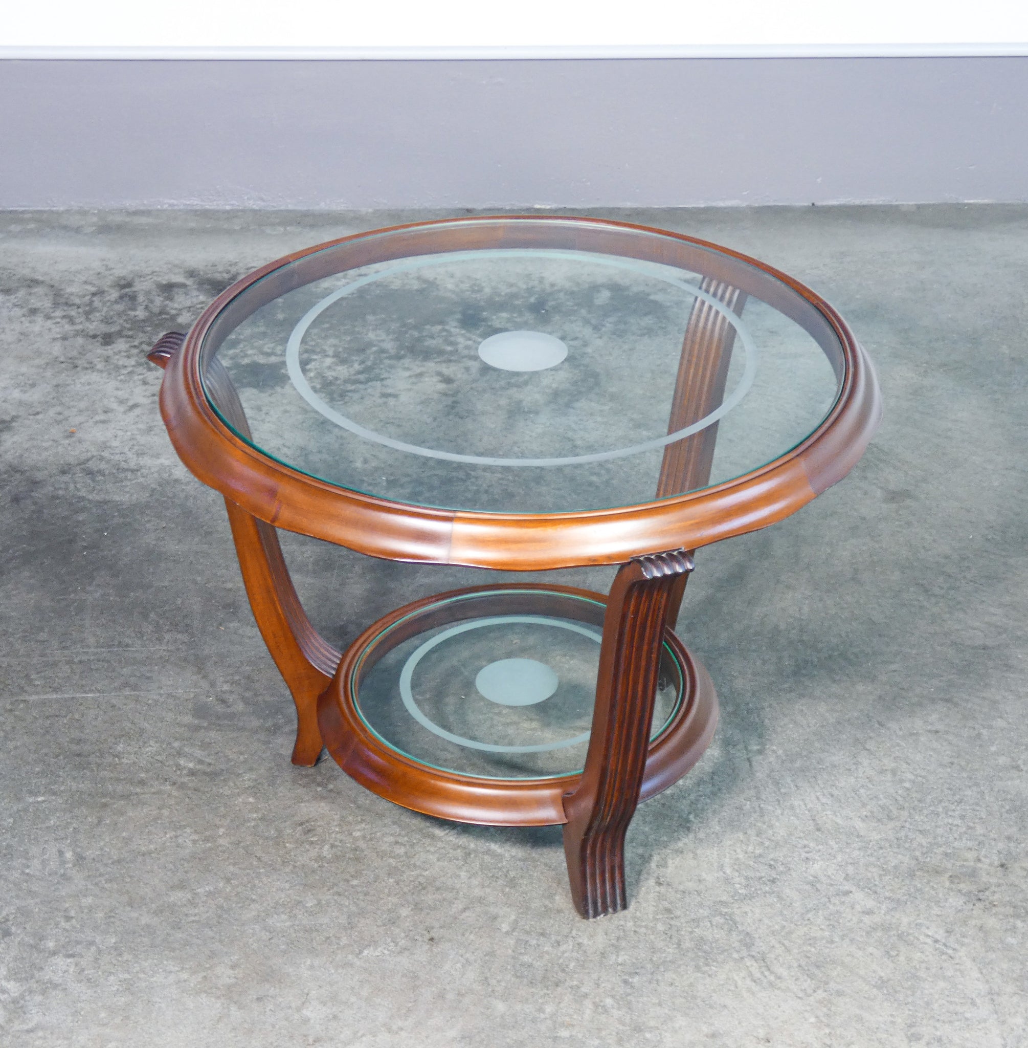 tavolino da fumo art deco design legno vetro tondo epoca 1950 coffee table