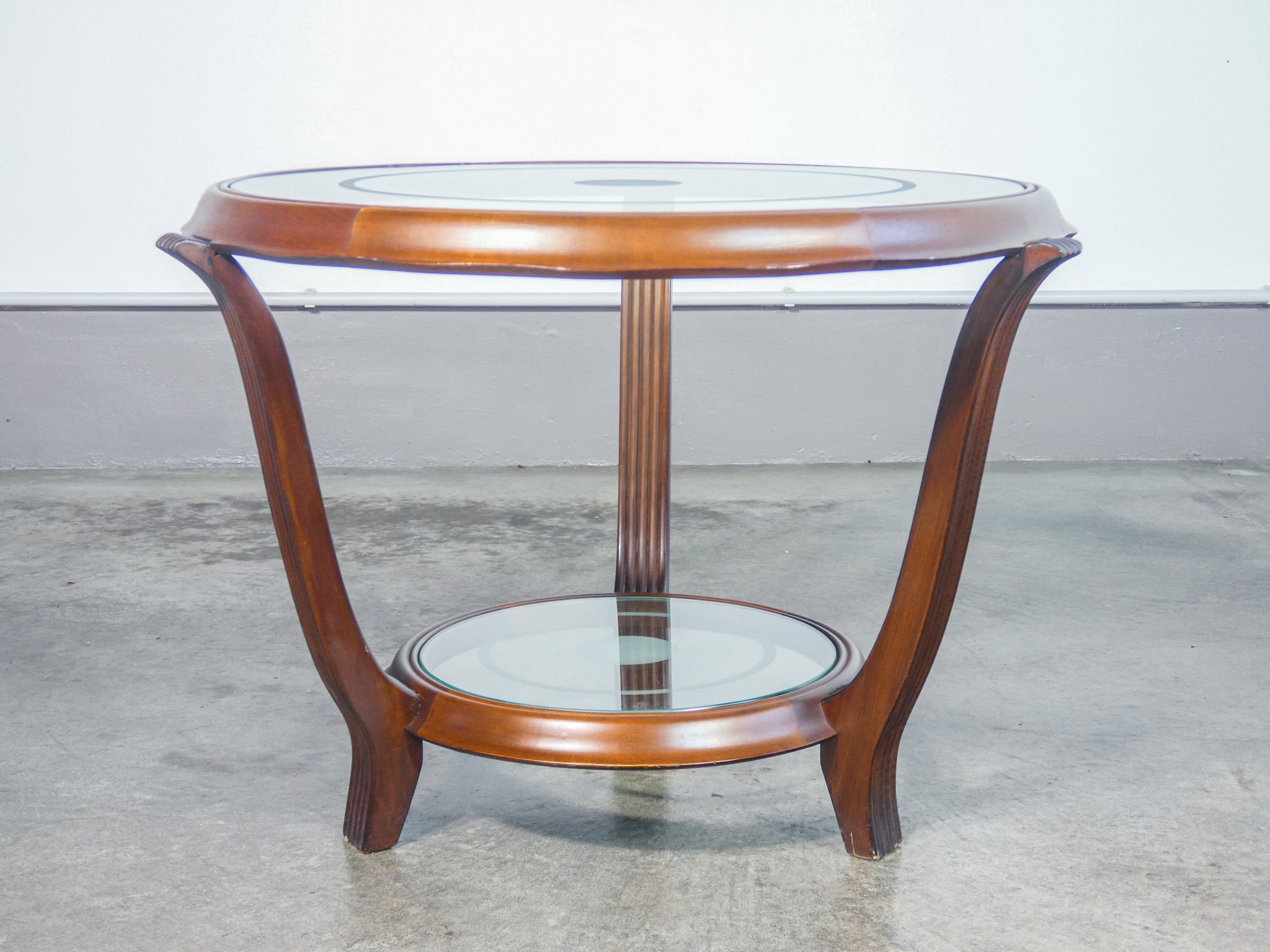 tavolino da fumo art deco design legno vetro tondo epoca 1950 coffee table