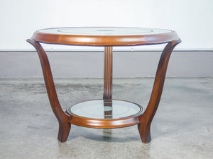 tavolino da fumo art deco design legno vetro tondo epoca 1950 coffee table