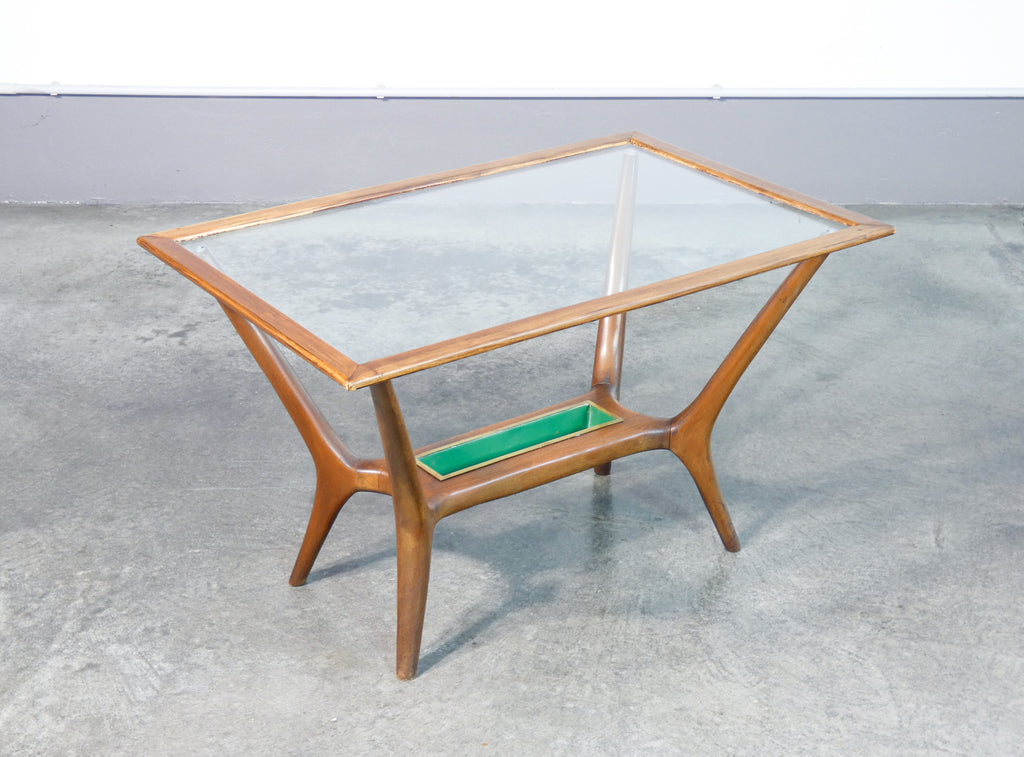 tavolino da fumo design italia 1940s legno vetro vassoio epoca coffee table