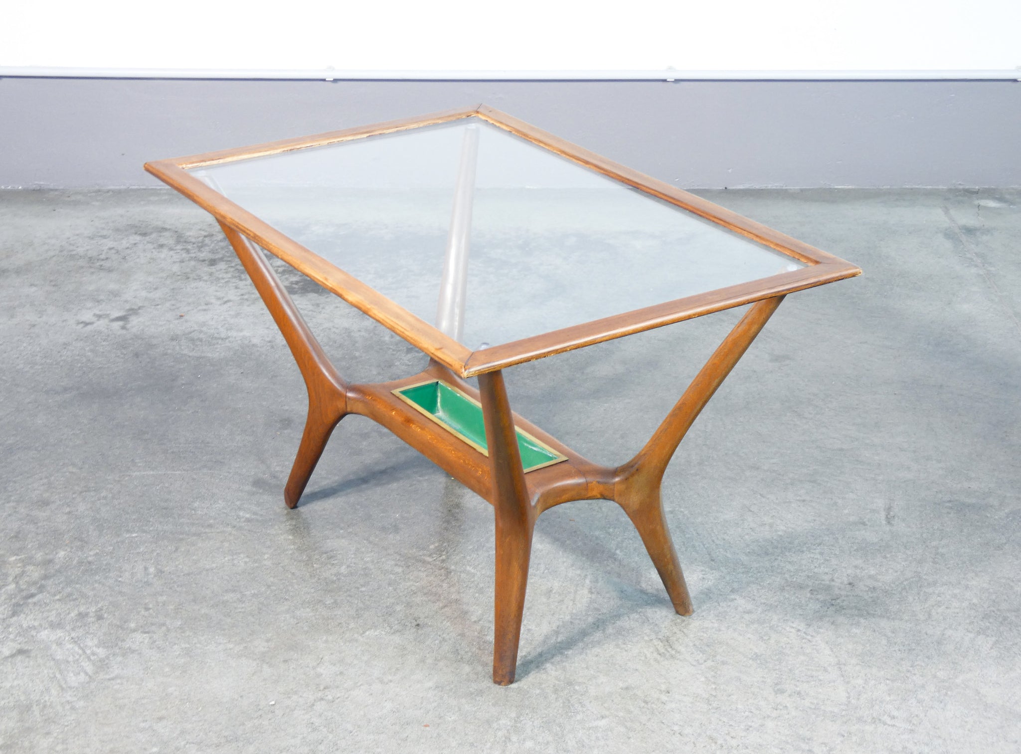 tavolino da fumo design italia 1940s legno vetro vassoio epoca coffee table