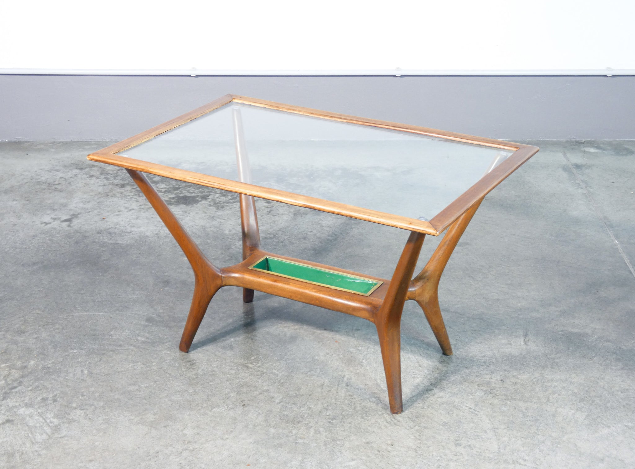 tavolino da fumo design italia 1940s legno vetro vassoio epoca coffee table