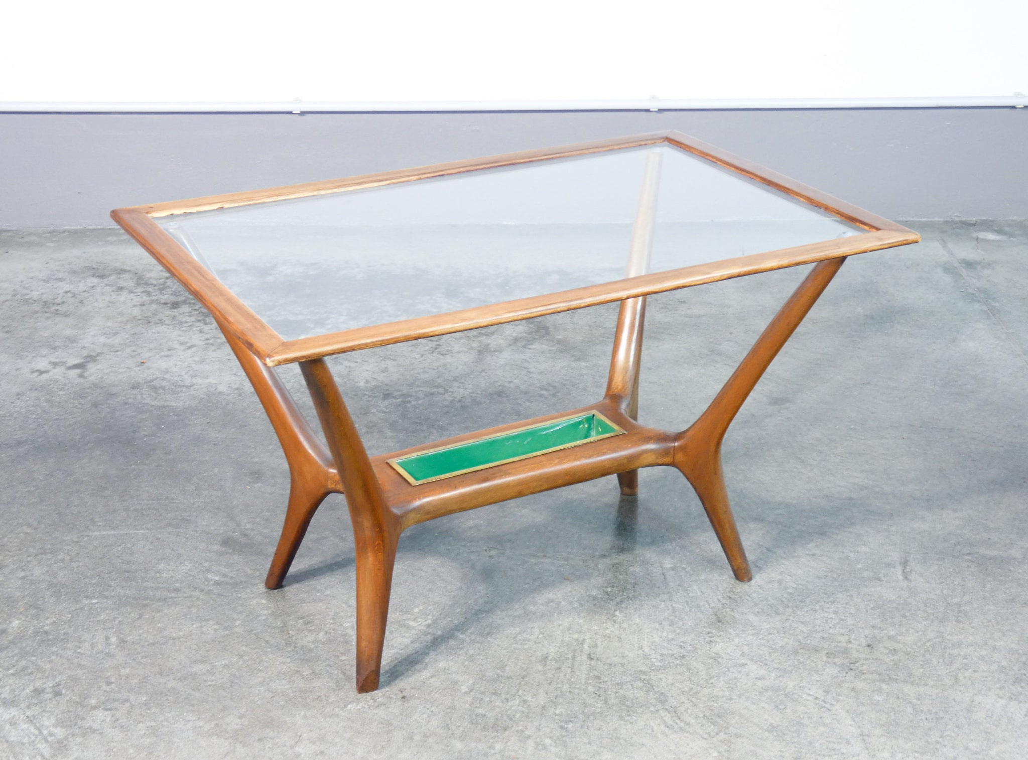 tavolino da fumo design italia 1940s legno vetro vassoio epoca coffee table