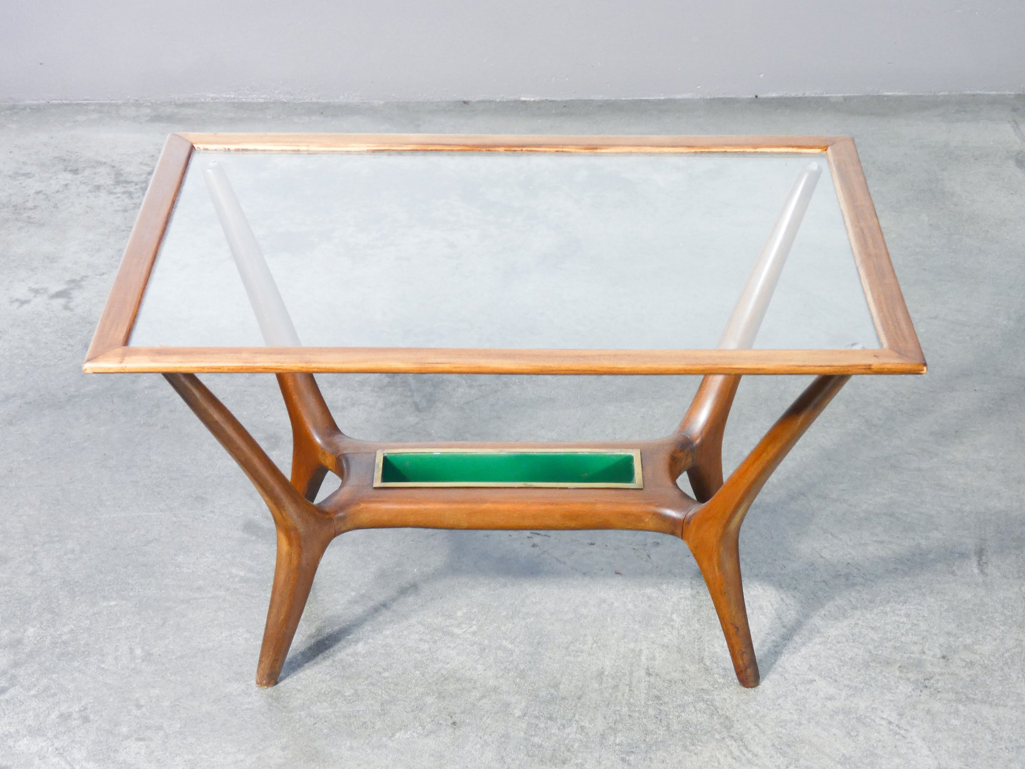 tavolino da fumo design italia 1940s legno vetro vassoio epoca coffee table