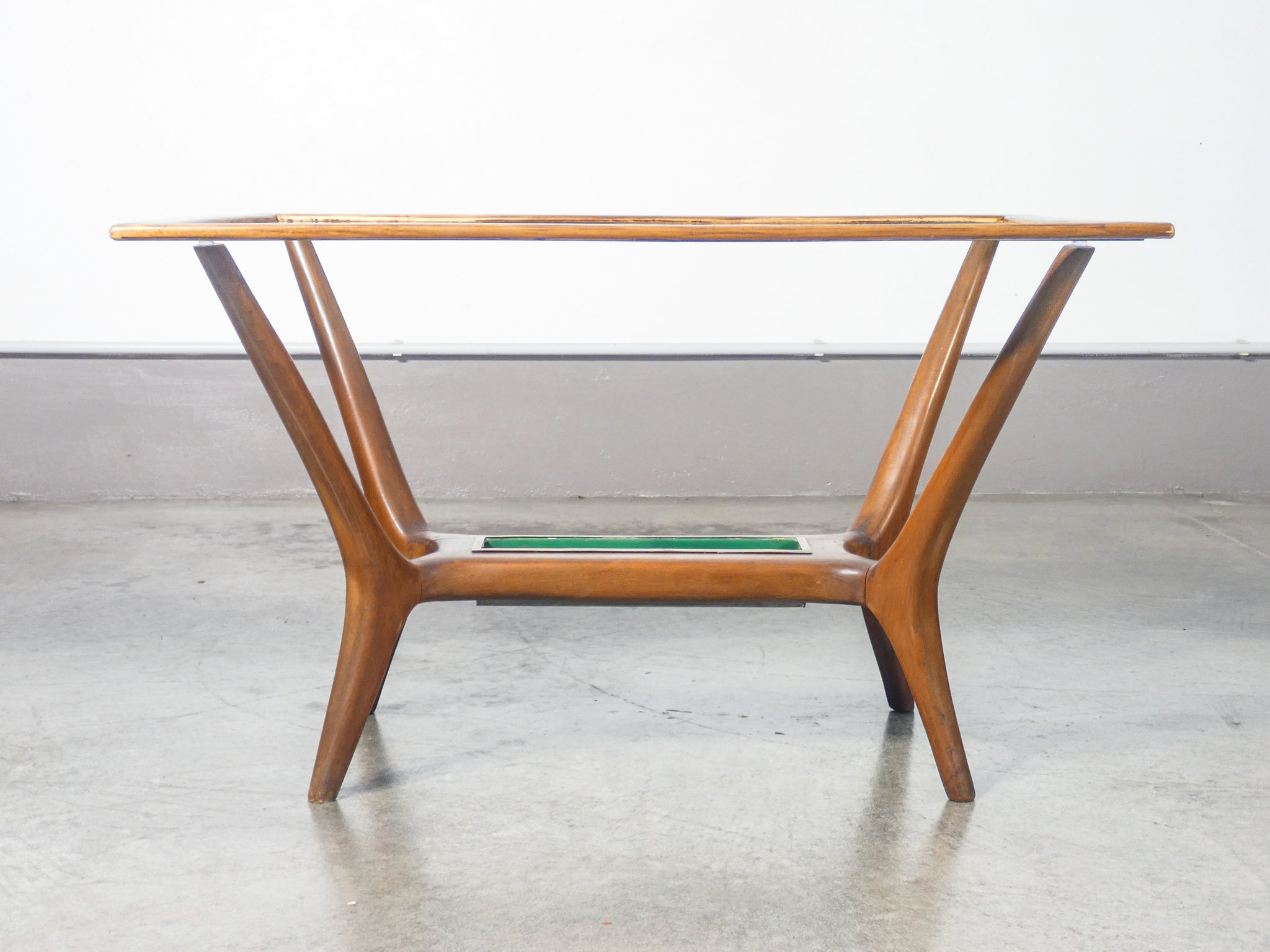 tavolino da fumo design italia 1940s legno vetro vassoio epoca coffee table