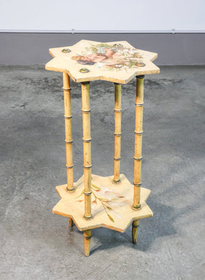 tavolino di servizio piano dipinto a mano gueridon stella ottagonale legno epoca