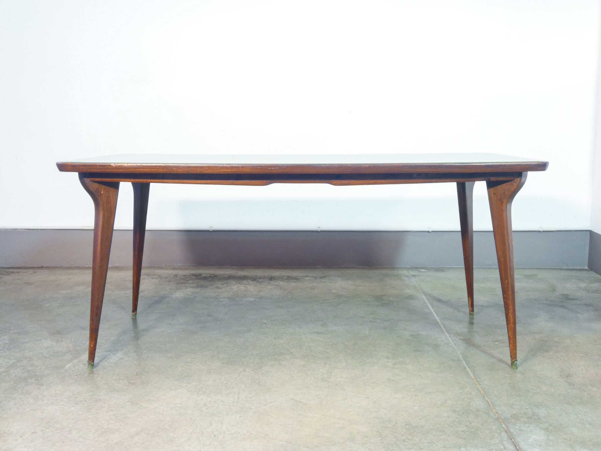 tavolo pranzo design italia 1950s legno piano vetro vintage dining table