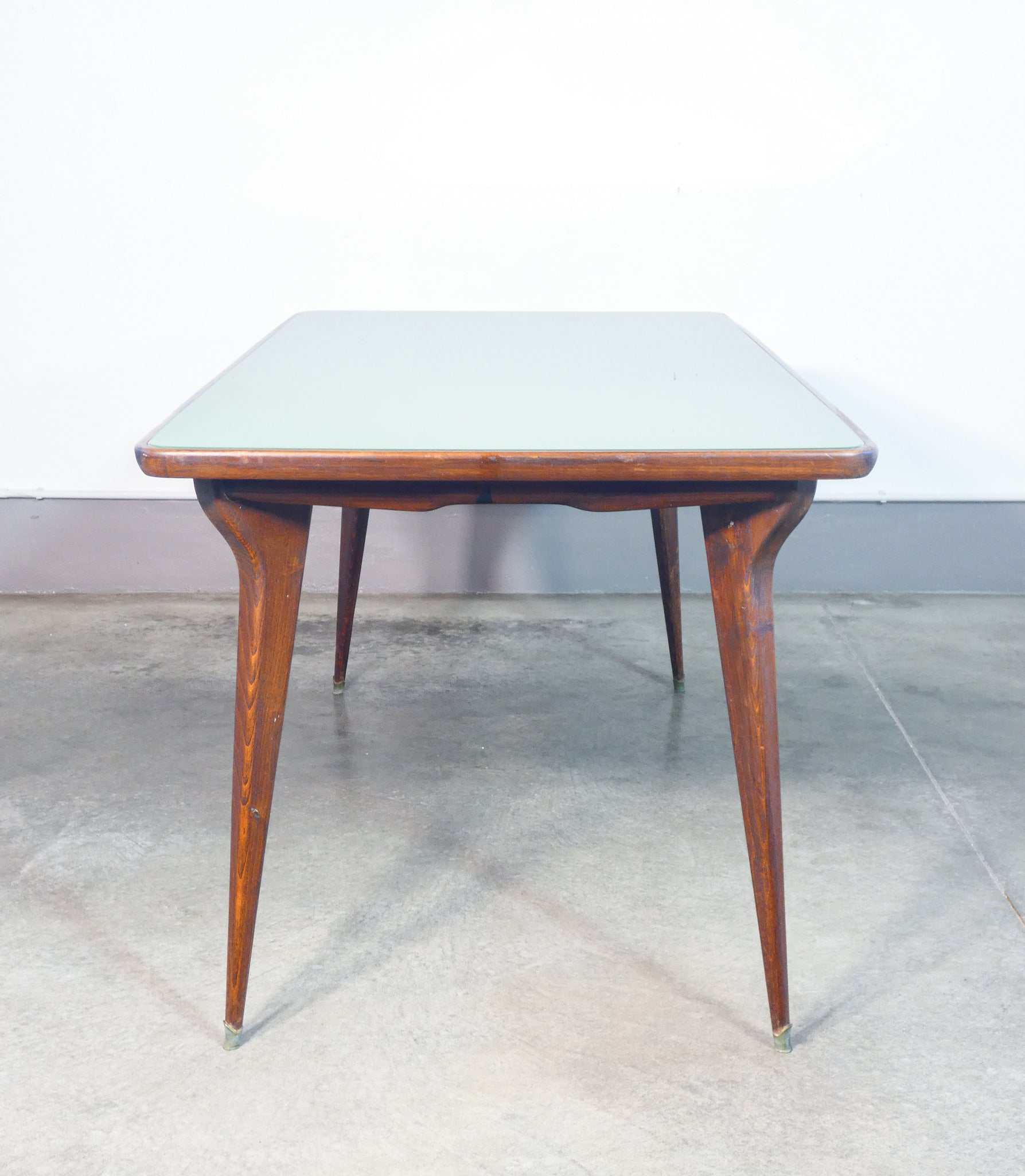 tavolo pranzo design italia 1950s legno piano vetro vintage dining table