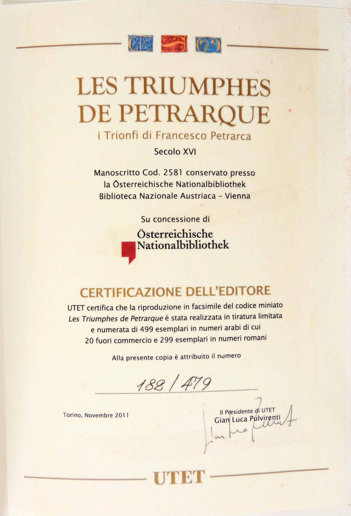 trionfi petrarca manoscritto libro codice miniato xvi sec utet fascimile