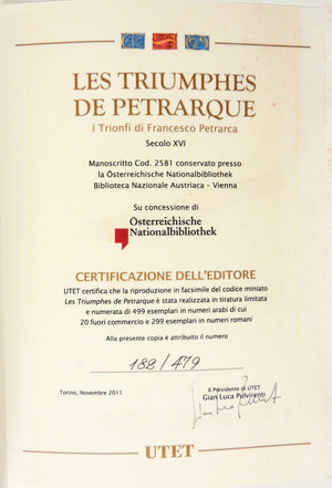 trionfi petrarca manoscritto libro codice miniato xvi sec utet fascimile
