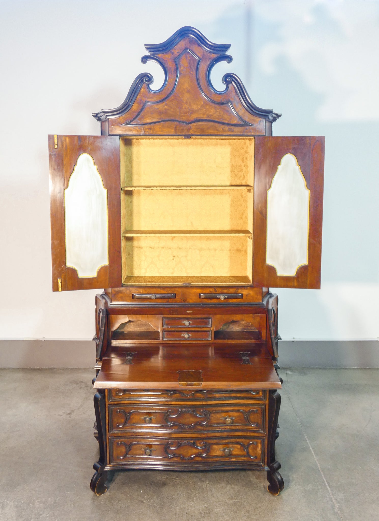 trumeau lombardo secretaire stile luigi xv scrittoio cassetti legno epoca