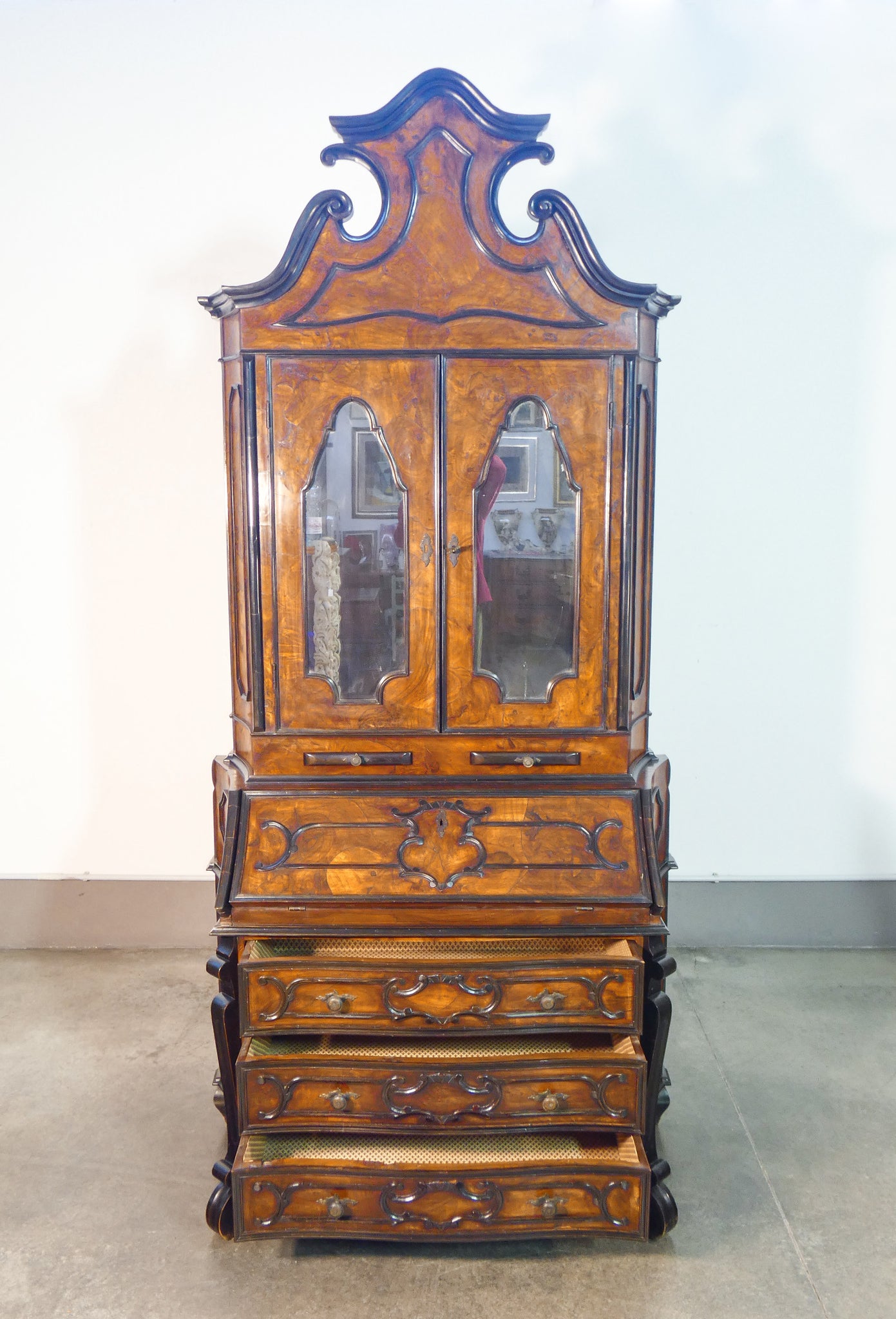 trumeau lombardo secretaire stile luigi xv scrittoio cassetti legno epoca