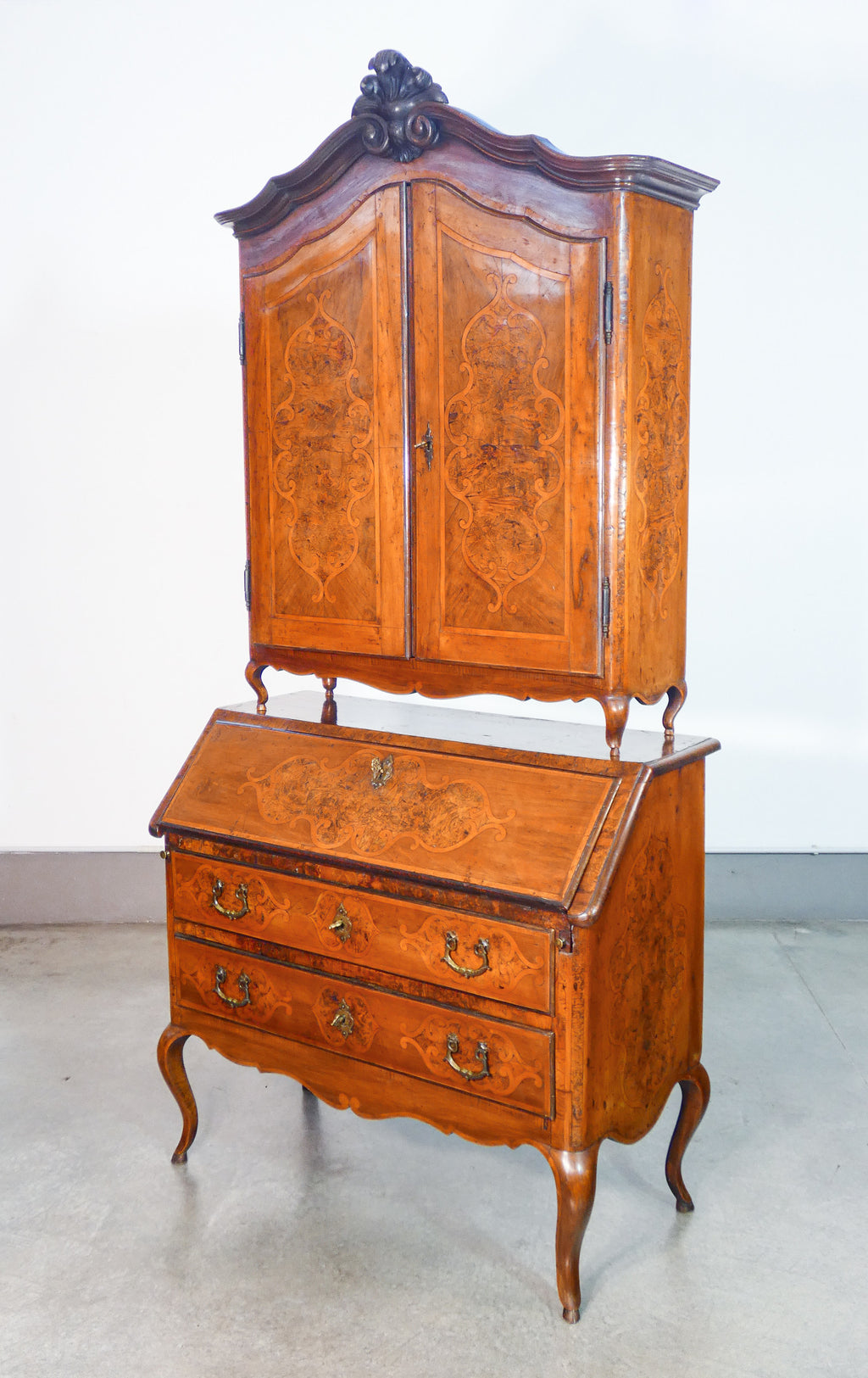 trumeau secretaire piemontese luigi xv legno noce intarsiato epoca 1700 antico