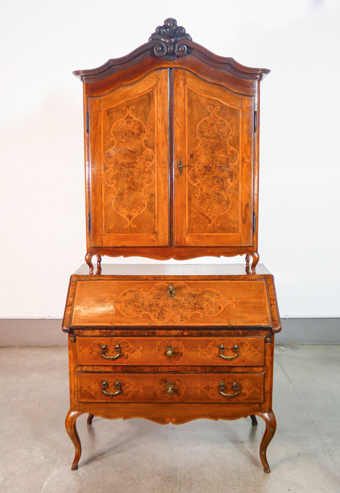 trumeau secretaire piemontese luigi xv legno noce intarsiato epoca 1700 antico