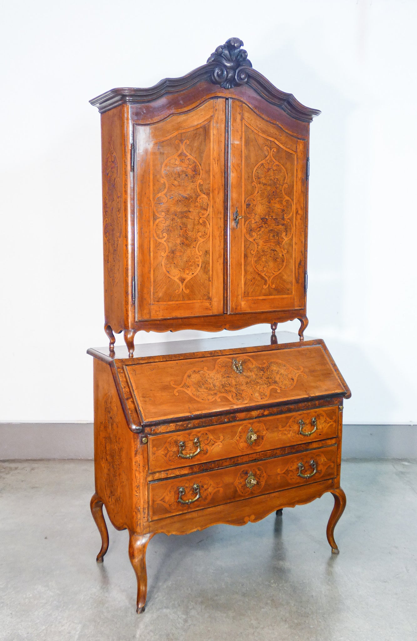 trumeau secretaire piemontese luigi xv legno noce intarsiato epoca 1700 antico