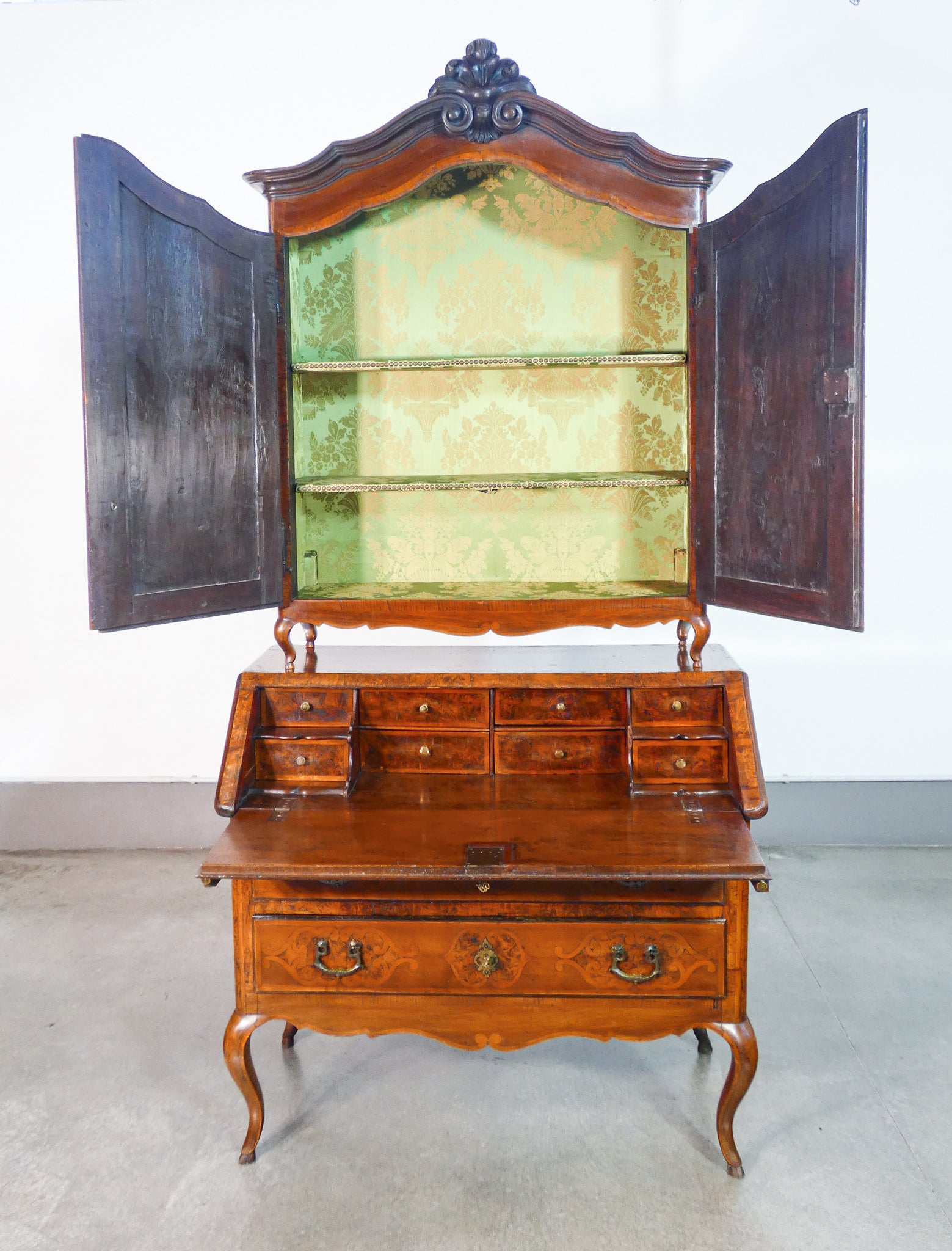 trumeau secretaire piemontese luigi xv legno noce intarsiato epoca 1700 antico