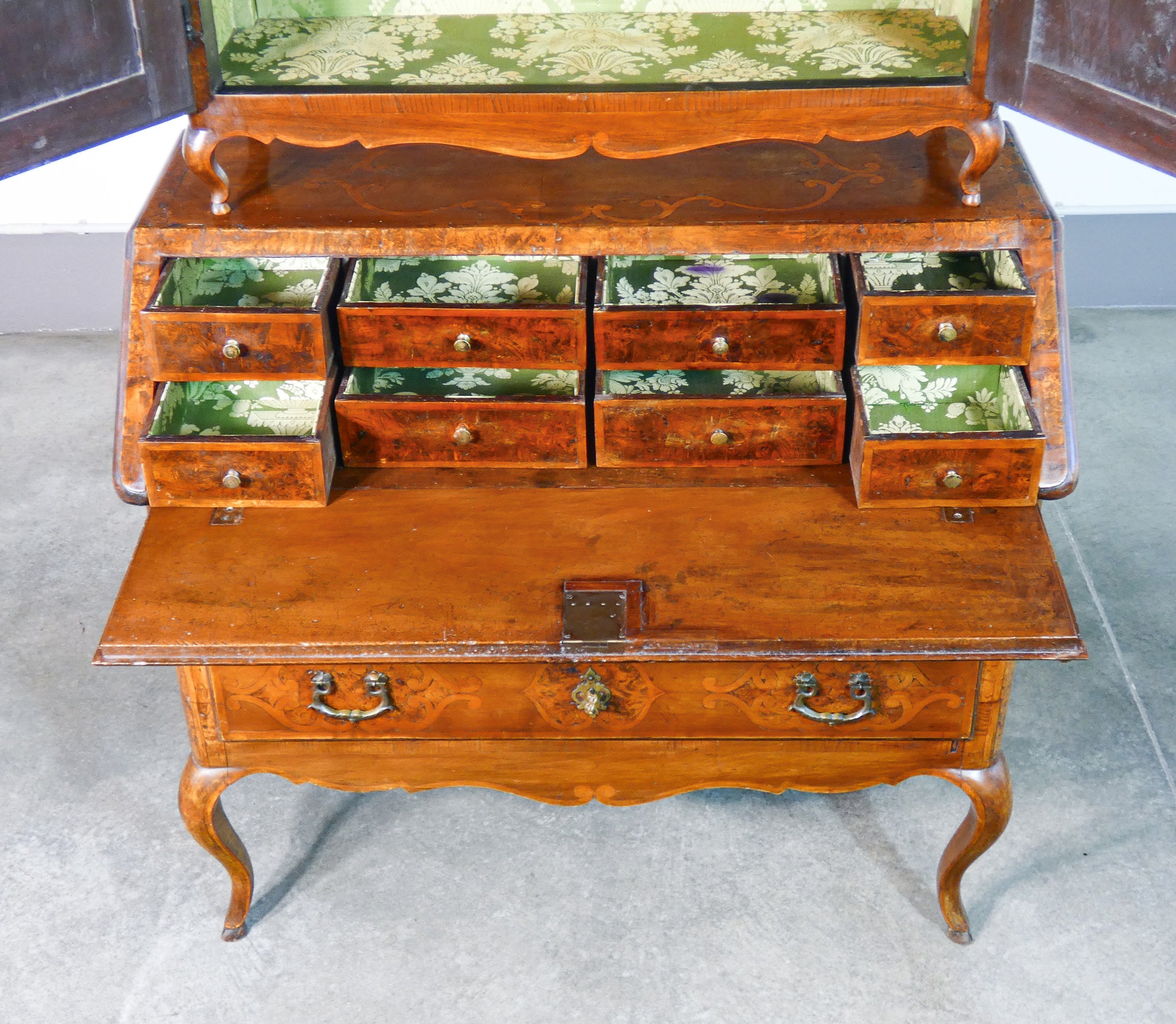 trumeau secretaire piemontese luigi xv legno noce intarsiato epoca 1700 antico