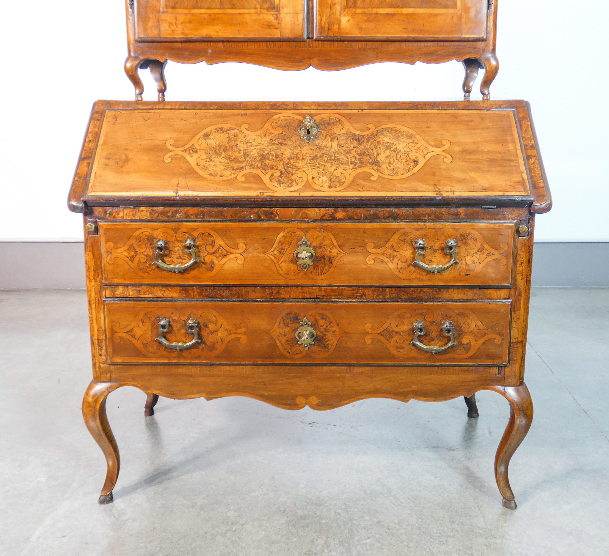 trumeau secretaire piemontese luigi xv legno noce intarsiato epoca 1700 antico